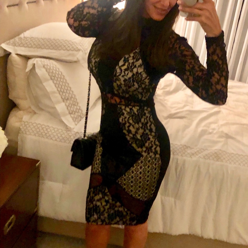 Lace and velvet black/nude dress